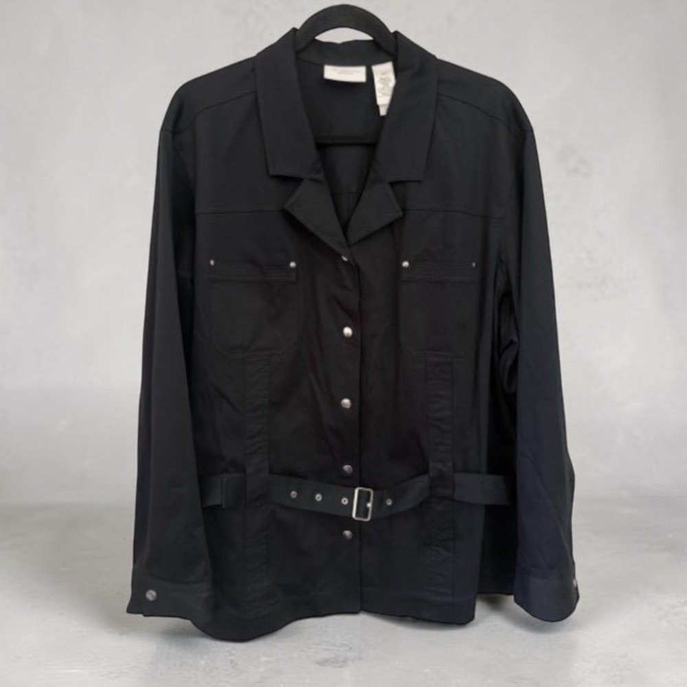 NWT Liz Claiborne Woman Black Utility Belted Jacket 20W Cotton Lycra Stretch